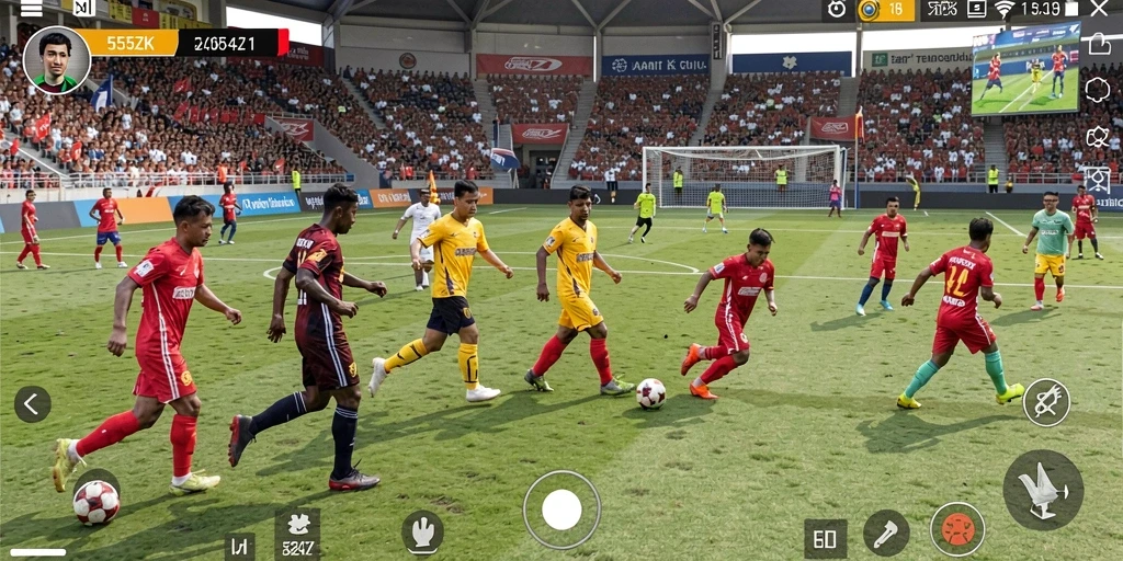 Screenshot gameplay 555ZK yang mendebarkan saat pertandingan sepak bola.