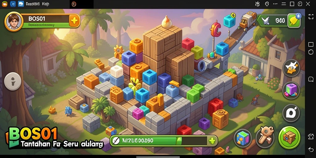 Screenshot utama BOS01 menampilkan gameplay puzzle yang menantang dan menarik.