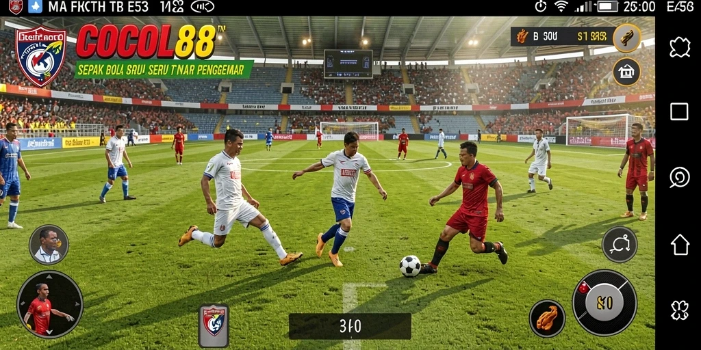 Screenshot gameplay COCOL88 menampilkan aksi seru di lapangan sepak bola.