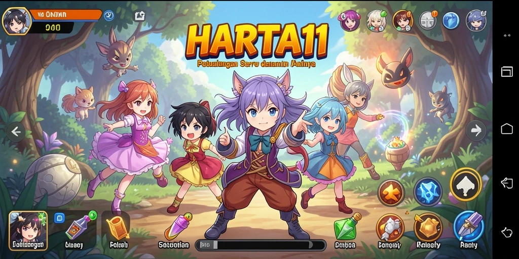 Screenshot gameplay HARTA11 menampilkan karakter anime dalam aksi seru.