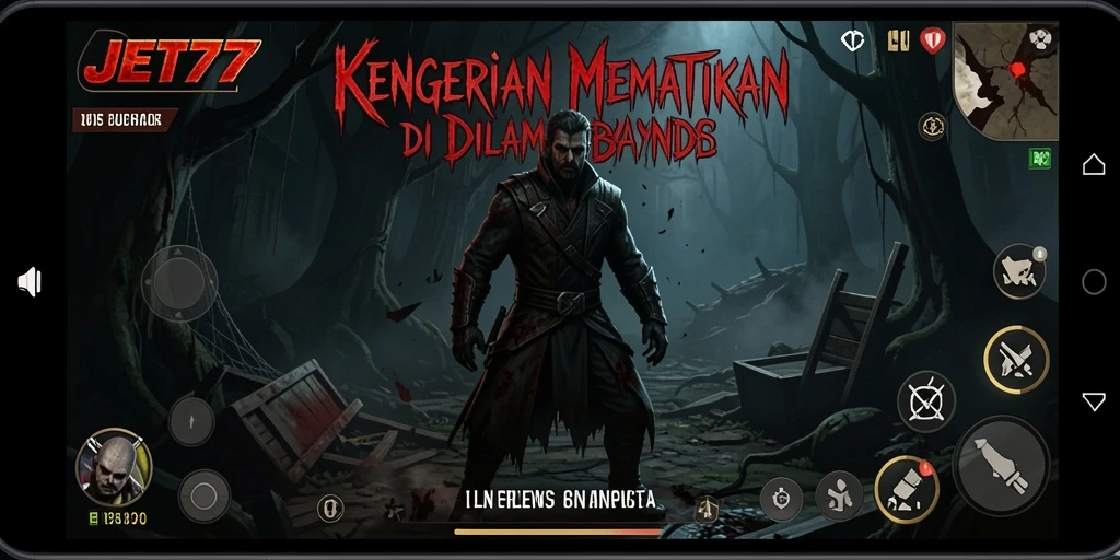 Screenshot JET77 menampilkan momen mencekam dalam permainan horror.