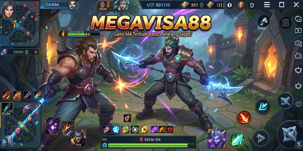 Tangkapan layar gameplay <strong>MEGAVISA88</strong> yang menggambarkan pertarungan epik antar tim.