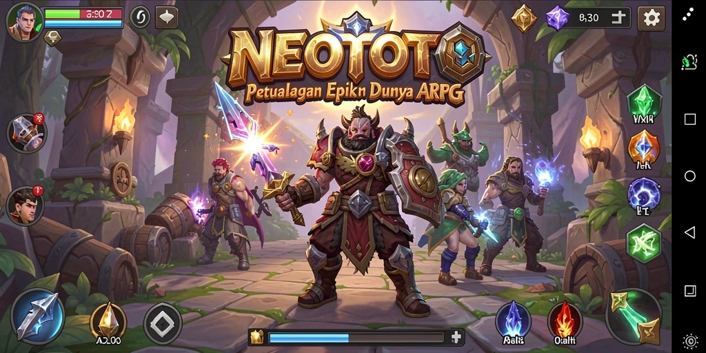 Screenshot utama gameplay NEOTOTO menampilkan aksi pertarungan yang seru.