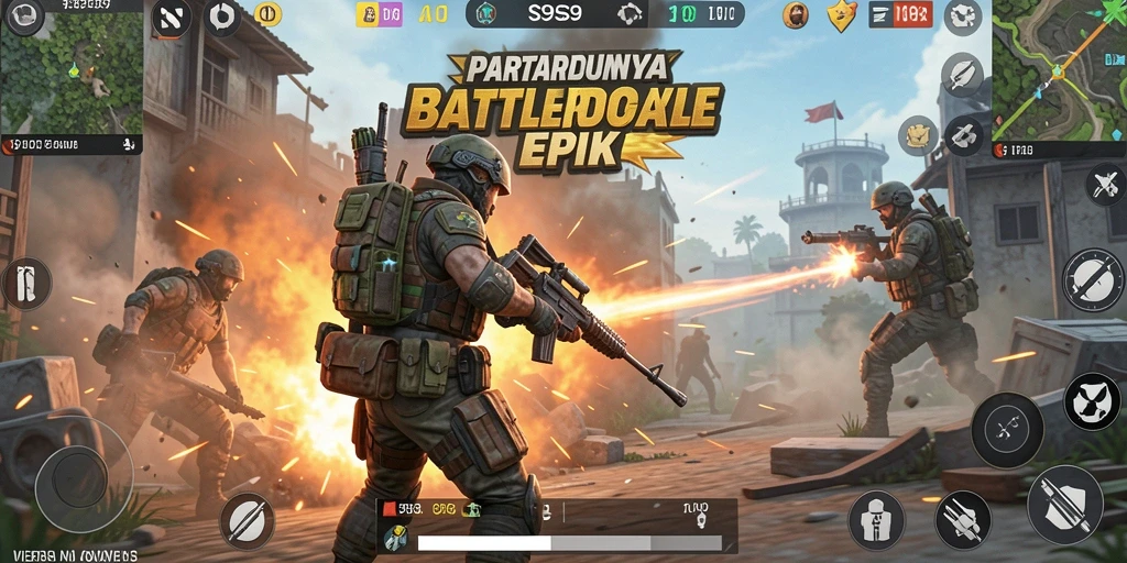 Screenshot utama S9S9 menampilkan gameplay seru dalam pertarungan Battle Royale.