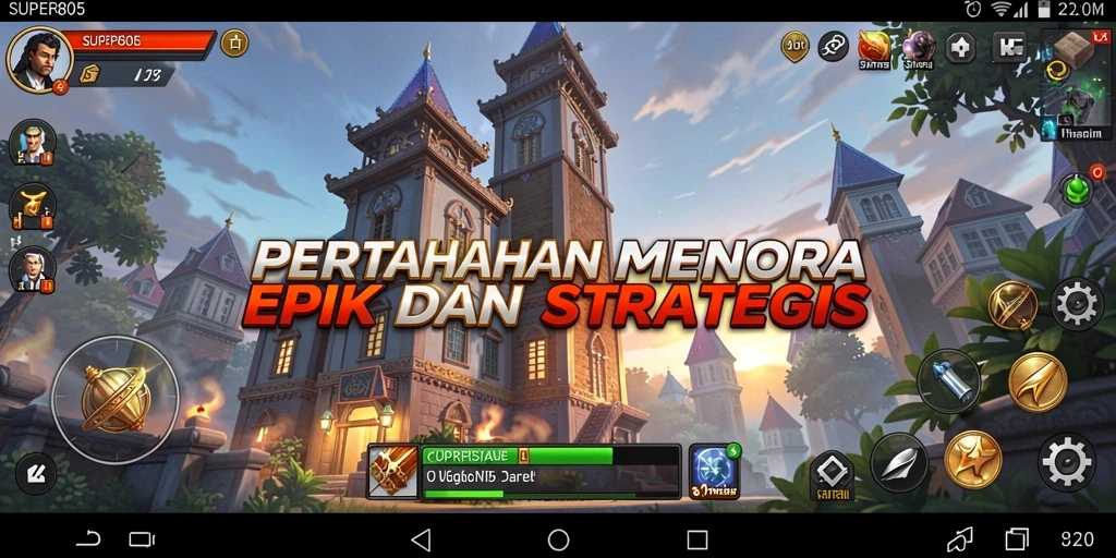Tampilan menarik dari gameplay <strong>SUPER805</strong> dengan aksi menara pertahanan.