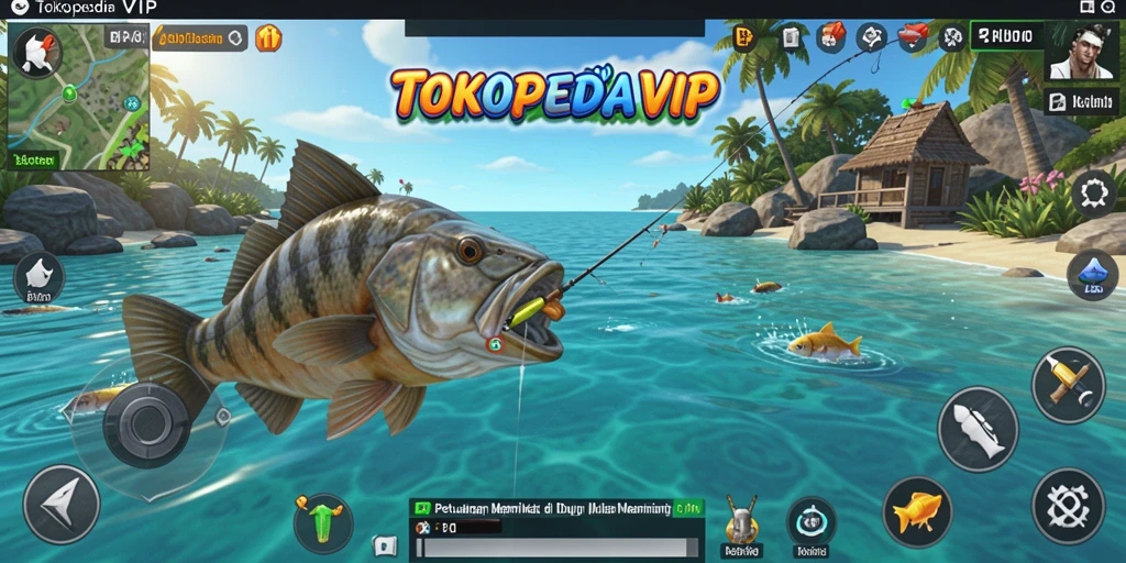 Screenshot gameplay TOKOPEDIAVIP menunjukkan aksi memancing yang seru dan menegangkan.